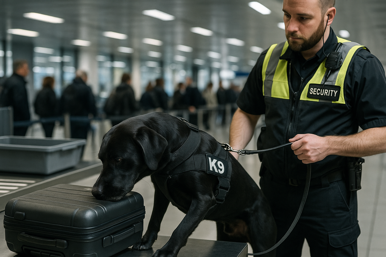20250825 1950 focused k9 at airport security simple compose 01k3gv7mwref4tcrsha8gkqt1g